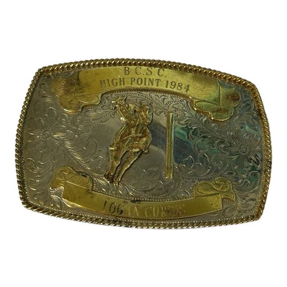 Montana Silversmiths 1984 Pole Bending Trophy Belt Buckle With Name Cowgirl main image 9